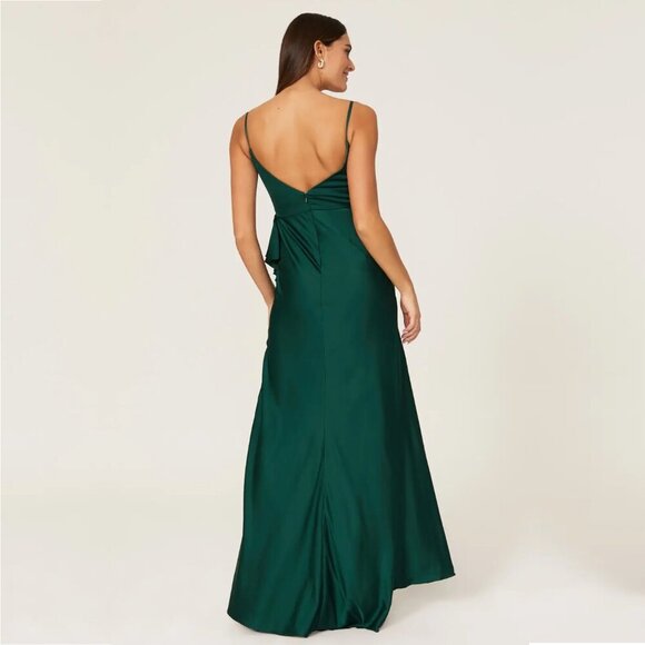 Mac Duggal Satin Ruffle Gown Emerald 0 #8619 - Picture 5 of 9